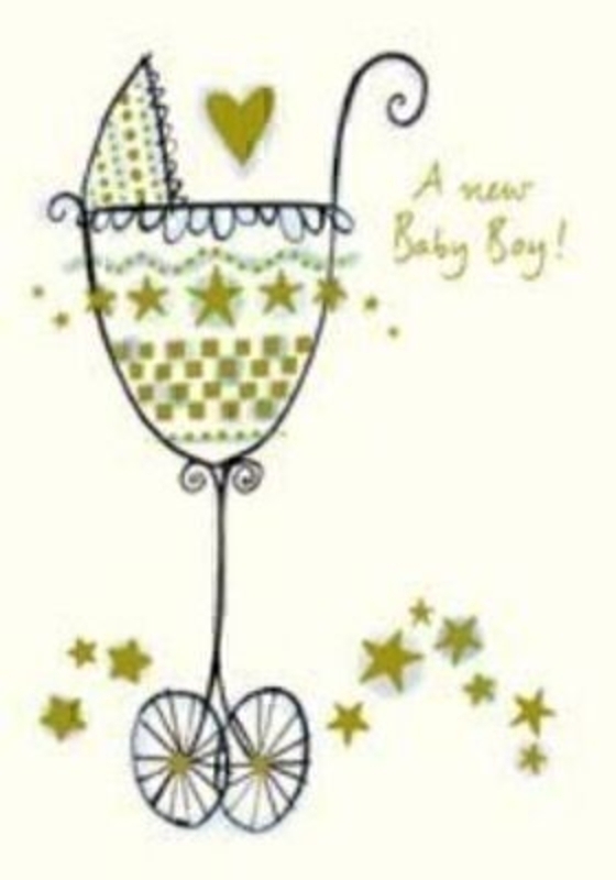 Richard Barrett Pram Baby Boy Card by Paper Rose. Size 5